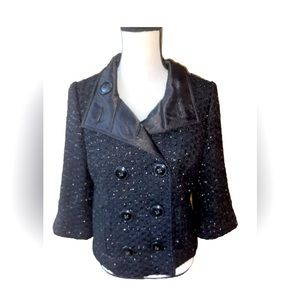 Guess Womens MD Double Breasted Black Sparkly 3/4 Sleeves Short Peacoat NWOT